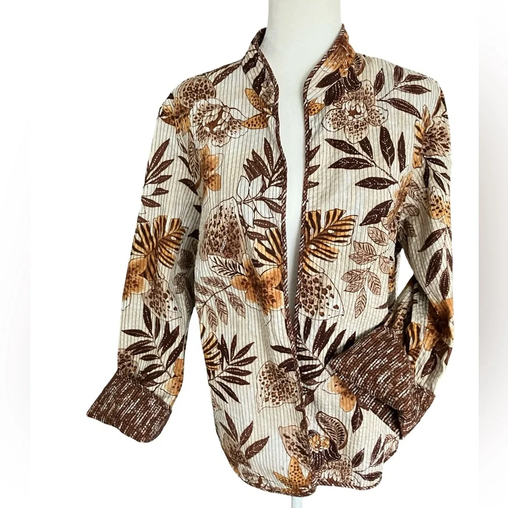 Women’s Reversible Jacket Blazer Open Front Floral Safari Print See Measurements